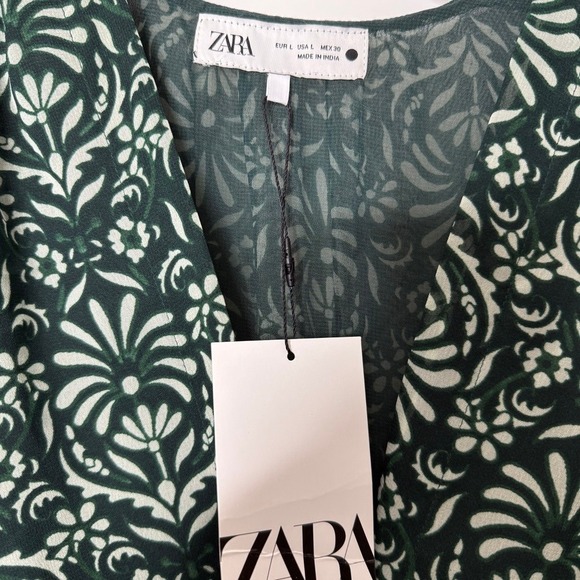 NWT Zara Printed Midi‎ Dress Green Large - Picture 3 of 12